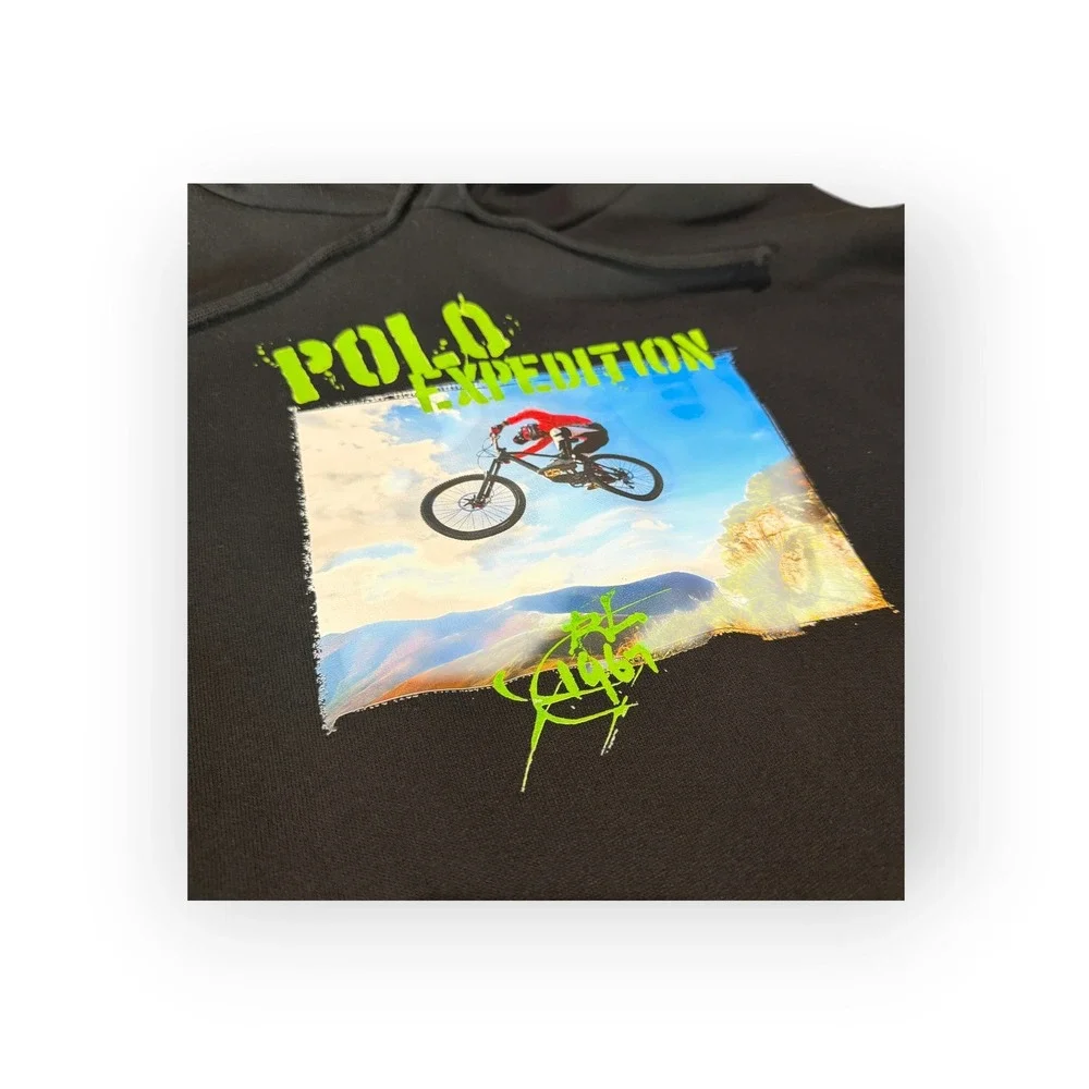Polo Ralph Lauren Expedition Mountain Bike Graphic Hoodie Black Neon Green XL
